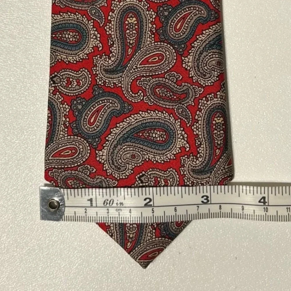 Allen Solly Silk Paisley‎ Necktie 3.5" Wide Red Gold Classic Mens Tie - Picture 6 of 6